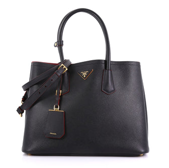 Prada Cuir Double Tote Saffiano Leather Medium Black 41692174
