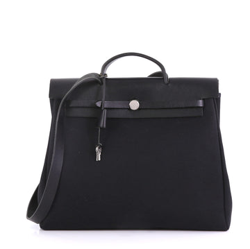 Hermes Herbag Toile and Leather MM Black 41692180