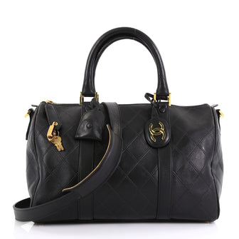 Chanel Vintage Diamond Stitch Boston Bag Quilted Lambskin Black 41692200