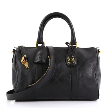 Chanel Vintage Diamond Stitch Boston Bag Quilted Lambskin Black 41692200