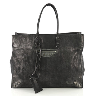 Balenciaga Papier A4 Classic Studs Bag Metallic Calfskin Gray 4169269