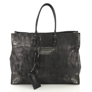 Balenciaga Papier A4 Classic Studs Bag Metallic Calfskin Gray 4169269