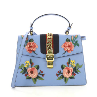 Gucci Sylvie Top Handle Bag Embroidered Leather Medium - Rebag
