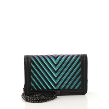 Chanel Boy Wallet on Chain Chevron Painted Calfskin Black 416999