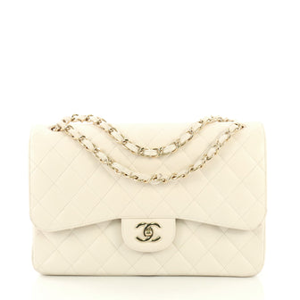 Chanel Classic Double Flap Bag Quilted Caviar Jumbo White 4170060