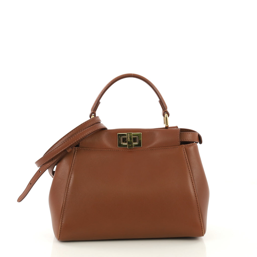 Fendi Peekaboo Bag Whipstitch Leather Mini Neutral 2289231