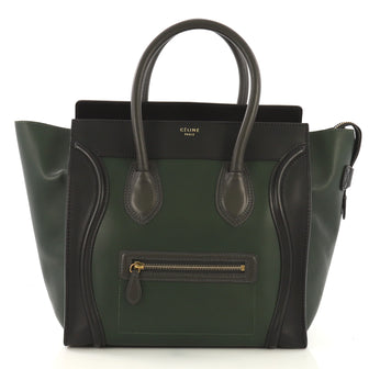 Celine Bicolor Luggage Handbag Leather Mini Green 417008