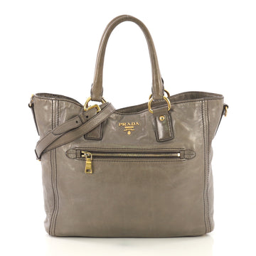 Prada Front Pocket Convertible Tote Vitello Shine Large Gray 417073