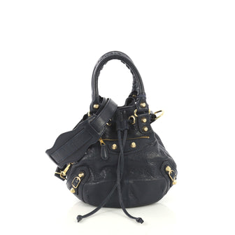 Balenciaga Pom Pon Giant Studs Bag Leather Mini Blue 417221
