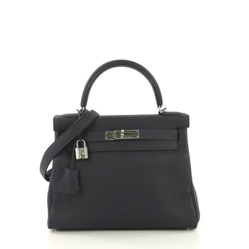 Hermes Kelly Handbag Blue Togo with Palladium Hardware 28 417225