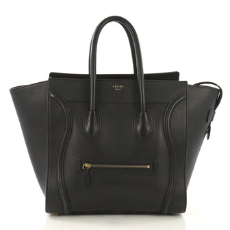 Celine Luggage Handbag Smooth Leather Mini Black 417501