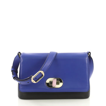 Bvlgari Icona Shoulder Bag Leather Medium Blue 417531