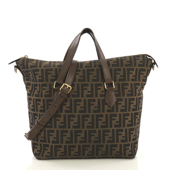 Fendi Convertible Zip Tote Zucca Canvas Large Brown 4176101