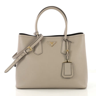 Prada Cuir Double Tote Saffiano Leather Medium Gray 417852