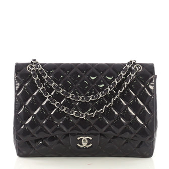 Chanel Classic Single Flap Bag Quilted Patent Maxi Purple 417881