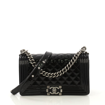 Chanel Boy Flap Bag Quilted Patent Old Medium Black 417883