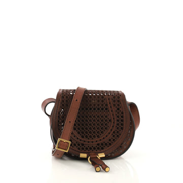 Chloe Marcie Crossbody Bag Perforated Leather Mini Brown 418093