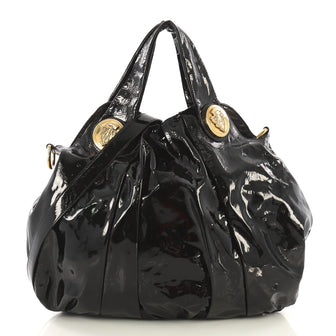 Gucci Hysteria Convertible Top Handle Bag Patent Large Black 418094