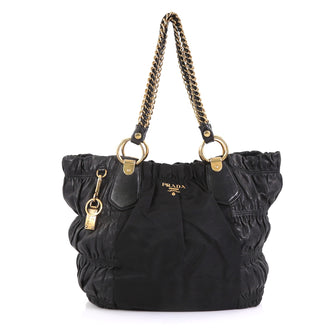 Prada Lux Chain Strap Gaufre Tote Leather and Tessuto Large