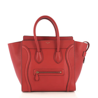 Celine Luggage Handbag Grainy Leather Mini Red 4183004