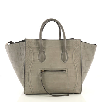 Celine Phantom Bag Crocodile Embossed Nubuck Medium Gray 4183005