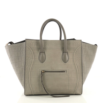 Celine Phantom Bag Crocodile Embossed Nubuck Medium Gray 4183005