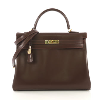 Hermes Kelly Handbag Brown Box Calf with Gold Hardware 40 418351