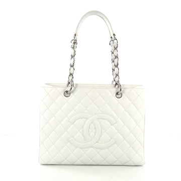 Chanel Grand Shopping Tote Quilted Caviar White 418391