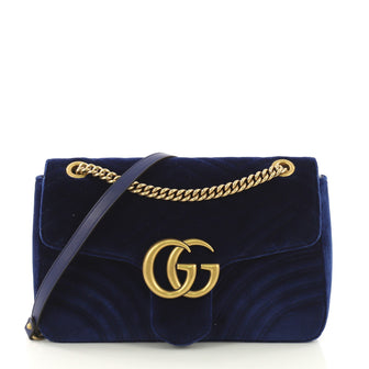 Gucci GG Marmont Flap Bag Matelasse Velvet Medium Blue 418411