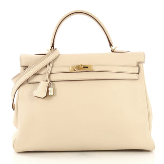 Hermes Kelly Handbag Light Clemence with Gold Hardware 35 418532