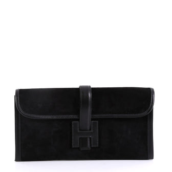Hermes Jige Elan Clutch Doblis Suede 29 Black 418534