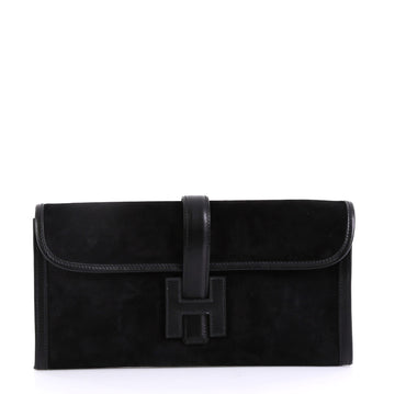 Hermes Jige Elan Clutch Doblis Suede 29 Black 418534
