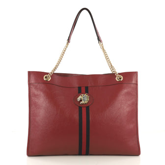 Gucci Rajah Chain Tote Leather Large Red 418561
