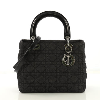 Christian Dior Vintage Lady Dior Handbag Cannage Quilt Denim 418611