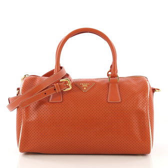 Prada Convertible Bauletto Bag Perforated Saffiano Leather 418671