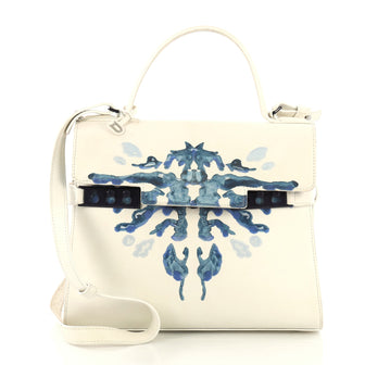 Delvaux Tempete Top Handle Bag Hand Painted Leather MM White 418681
