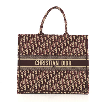 Christian Dior Book Tote Oblique Embroidered Fabric Red 418683