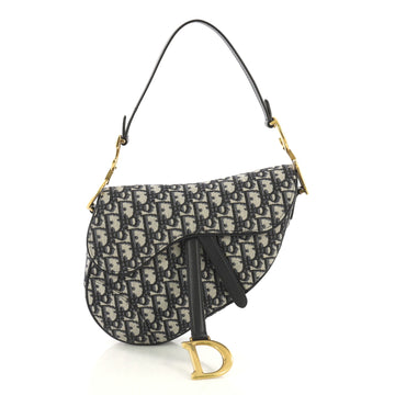 Christian Dior Saddle Handbag Oblique Canvas Medium Blue 418684