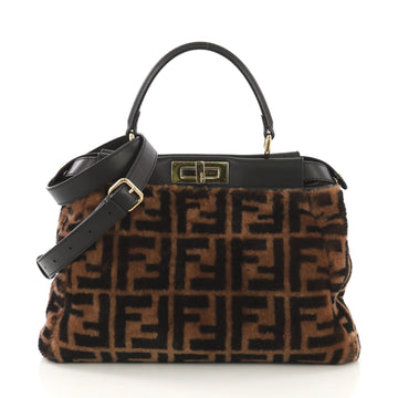 Fendi Peekaboo Bag Zucca Shearling Regular Brown 418685