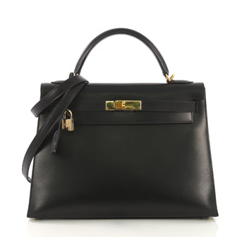 Hermes Kelly Handbag Black Box Calf with Gold Hardware 32 4189118