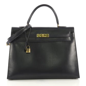 Hermes Kelly Handbag Blue Box Calf with Gold Hardware 40 4189120