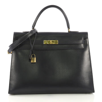 Hermes Kelly Handbag Blue Box Calf with Gold Hardware 40 4189120
