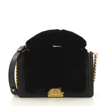 Chanel Top Handle Boy Flap Bag Fur Old Medium Black 4189139