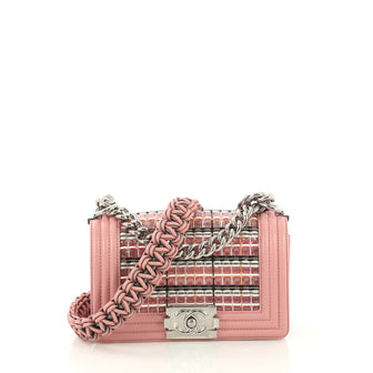 Chanel Boy Flap Bag Woven PVC with Lambskin Small Pink 4189144