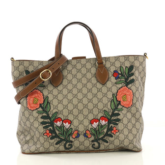 Gucci Convertible Soft Tote Embroidered GG Coated Canvas 4189149