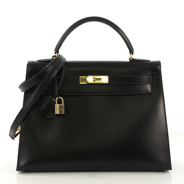 Hermes Kelly Handbag Black Box Calf with Gold Hardware 32 418915