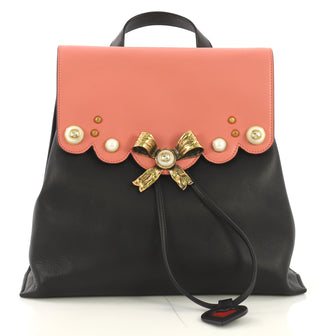 Gucci Pearly Peony Backpack Leather Medium Black 419082