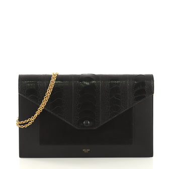 Celine Pocket Envelope Wallet on Chain Ostrich with Leather 419253