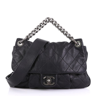 Chanel Coco Pleats Messenger Bag Quilted Calfskin Black 419341