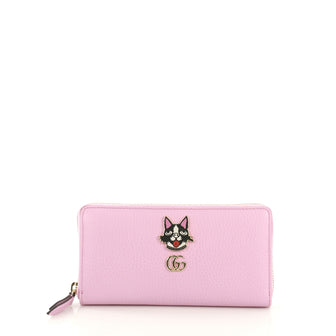 Gucci GG Marmont Zip Around Wallet Embellished Leather Pink 419361